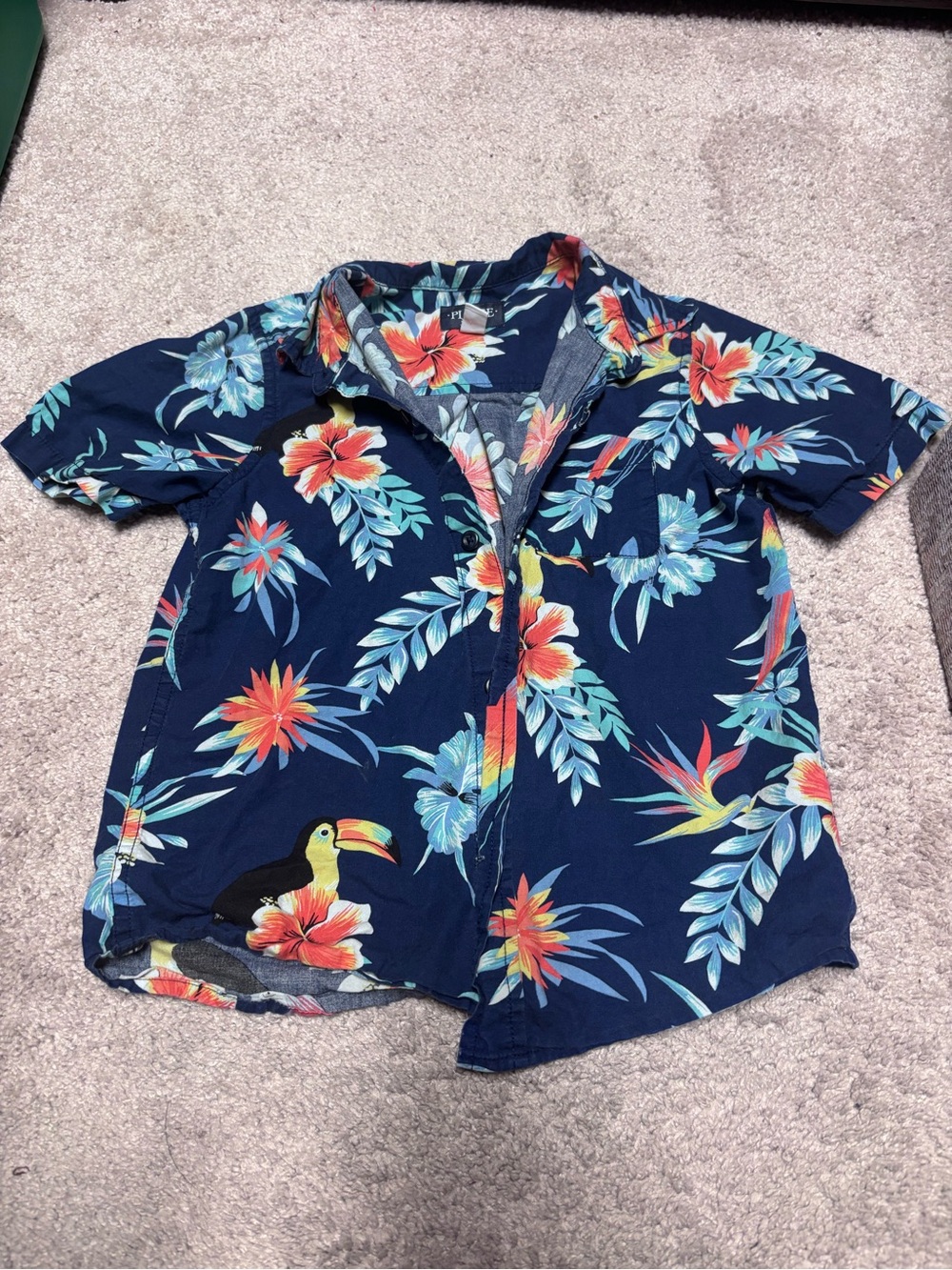The Children's Place Navy Blue Tropical Toucan Camp Shirt